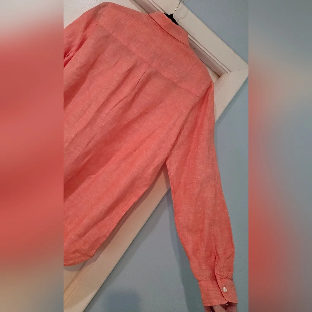 Women's J. McLaughlin Coral Rose Britt Linen Blouse, Size L - Picture 14 of 14